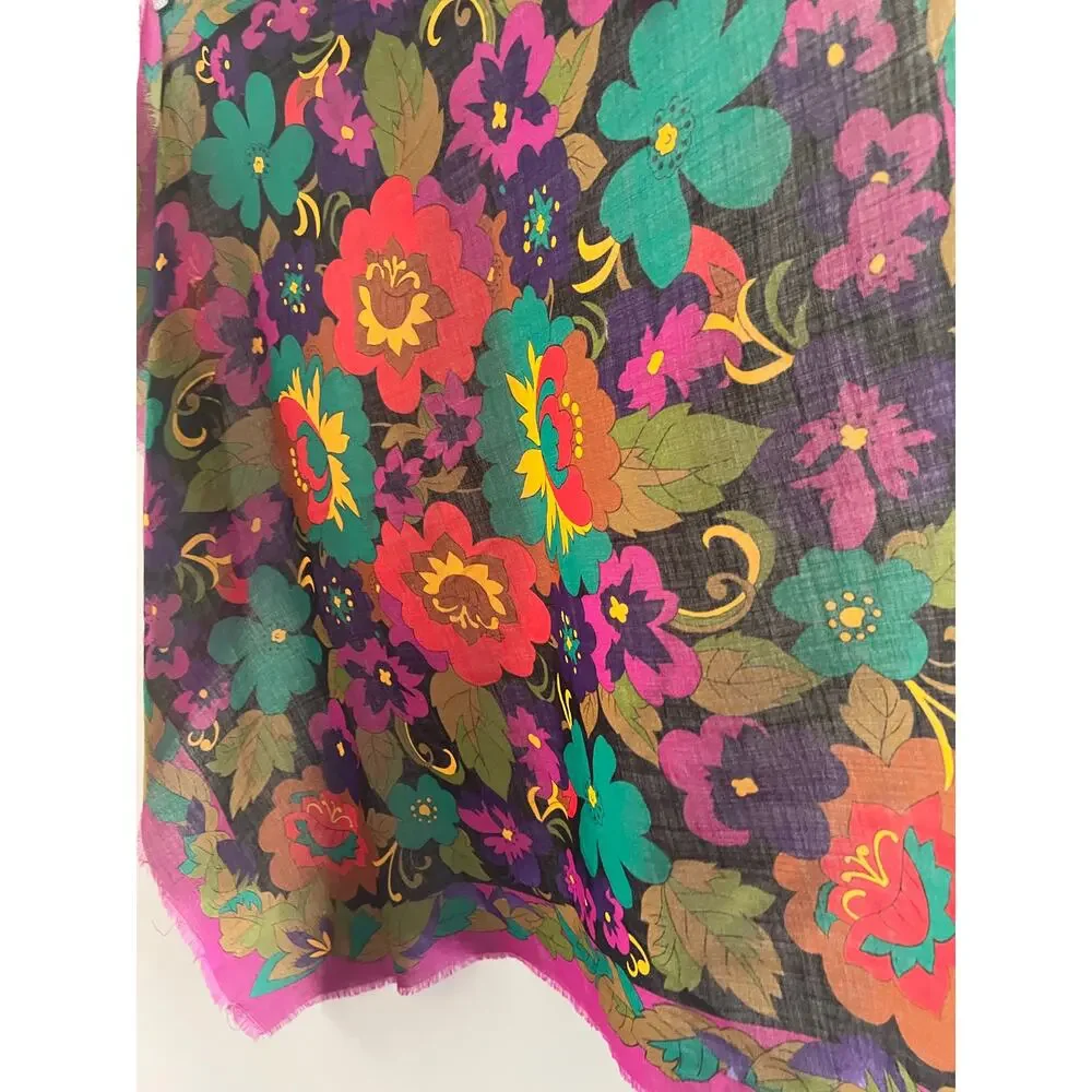 Vintage Retro Wmn's Lightweight Wool Square Scarf Artsy Pink Green 34